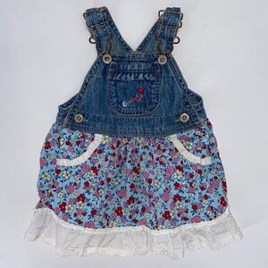 OshKosh B’gosh Denim Overall Dress Floral Print 9 Months Old